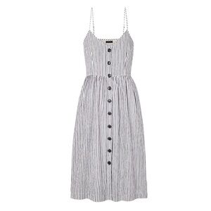 ATM Anthony Thomas Melillo Striped Cotton Linen Button Front Midi Dress Medium